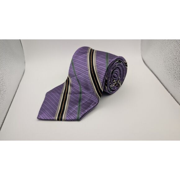 Robert Talbott Best of Class Hubert White Tie Purple Silk Striped Handsewn - Picture 1 of 3